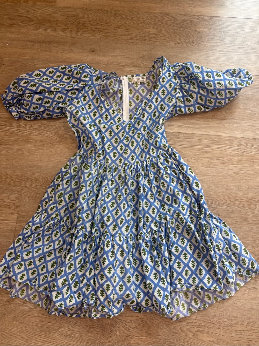 Blue Floral-Print Puff Sleeve Mini Dress